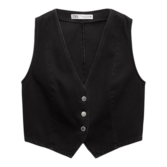 Zara Jackets & Blazers - ZARA Cropped Black Denim Vest – Size S – New With Tags